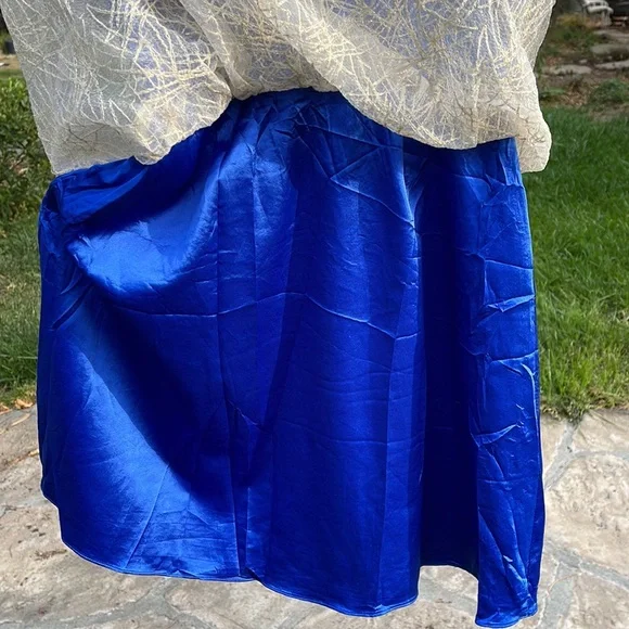 🌺 MINUET; Brand New w/Tags! Unique Blue w/Gold Overlay Party Dress; Misses XS/S - Picture 7 of 13